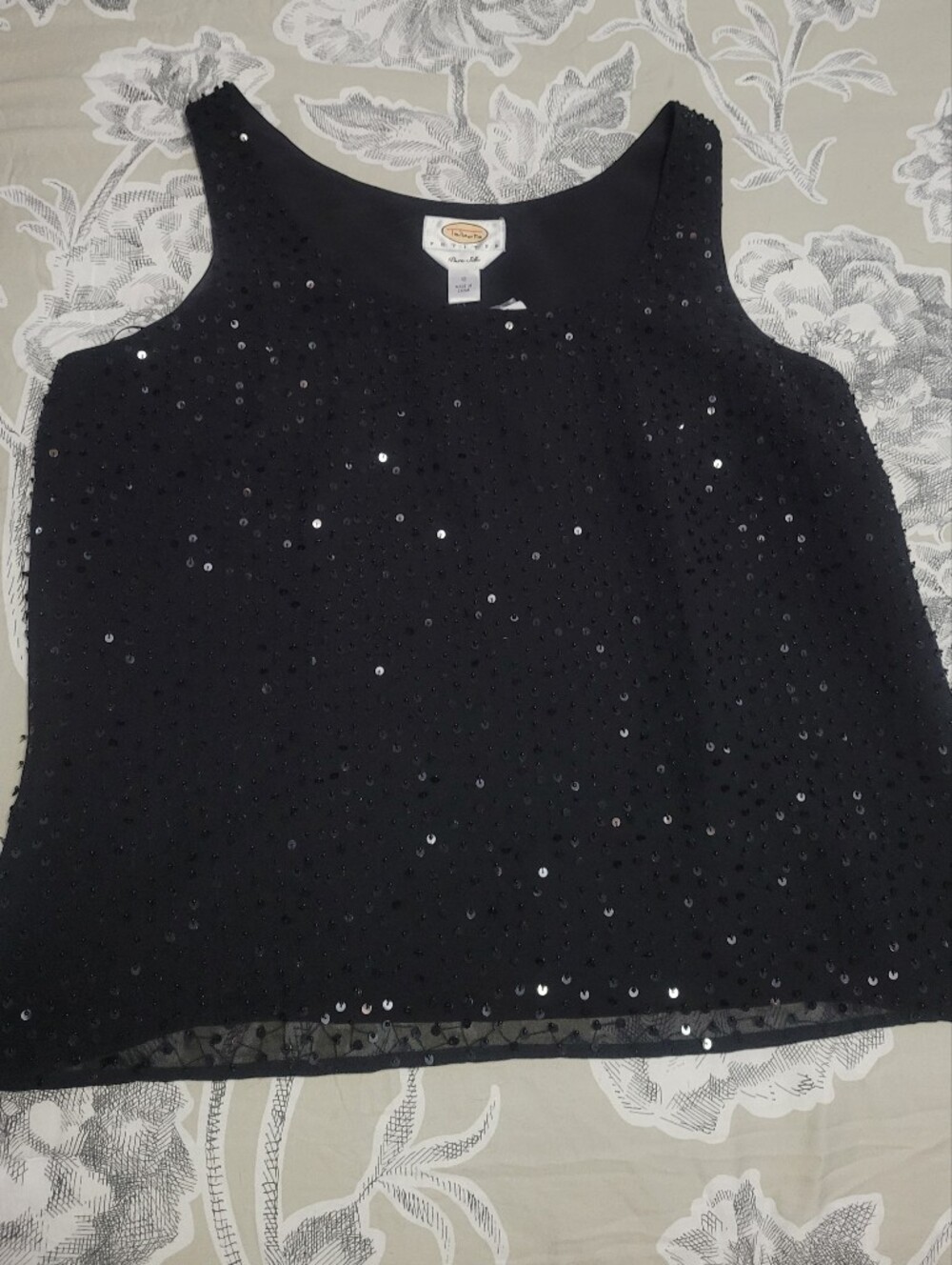 Talbots Black Silk Sequin Sleeveless Lined Tank Top Blouse Size 12P NWT